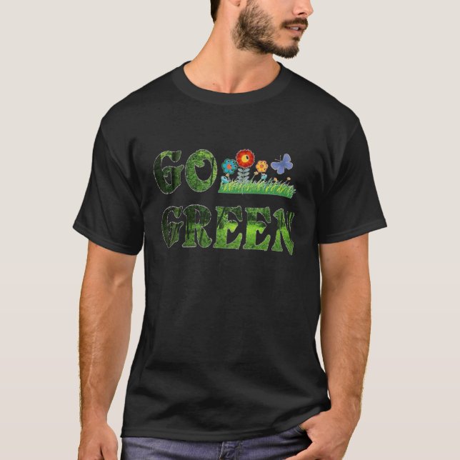 T-shirt Vá para a floresta verde e vegetariana. (Frente)
