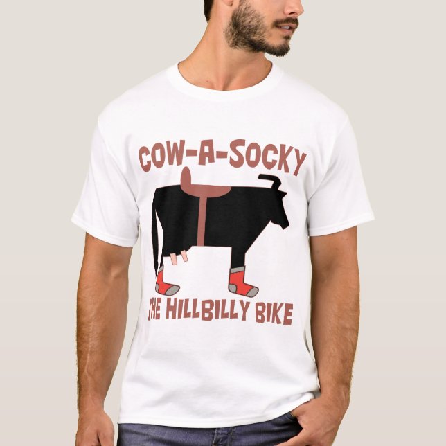 T-shirt Vaca A Socky A Bicicleta Hillbilly (Frente)