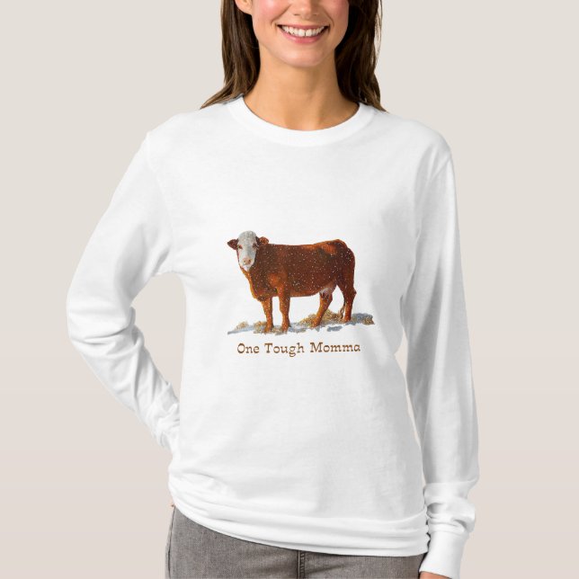 T-shirt Vaca de Hereford: Um Momma resistente: Dia das (Frente)