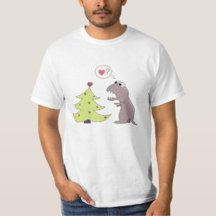 T-shirt Valor engraçado da árvore do dinossauro e de Natal