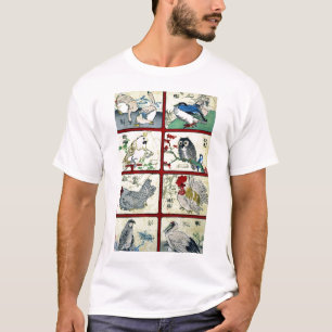 T-shirt Vários tipos de pássaros Ukiyoe