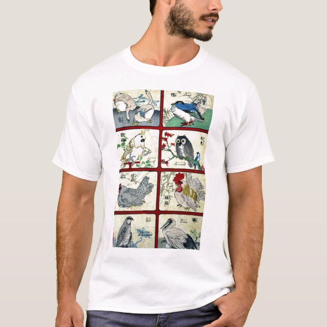 T-shirt Vários tipos de pássaros Ukiyoe (Frente)