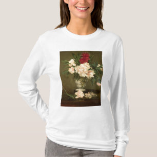 T-shirt Vaso de Manet das peônias em um suporte pequeno