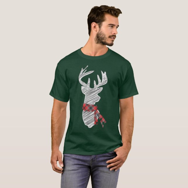 T-shirt Veado festivo de Natal com cachecol (Frente Completa)