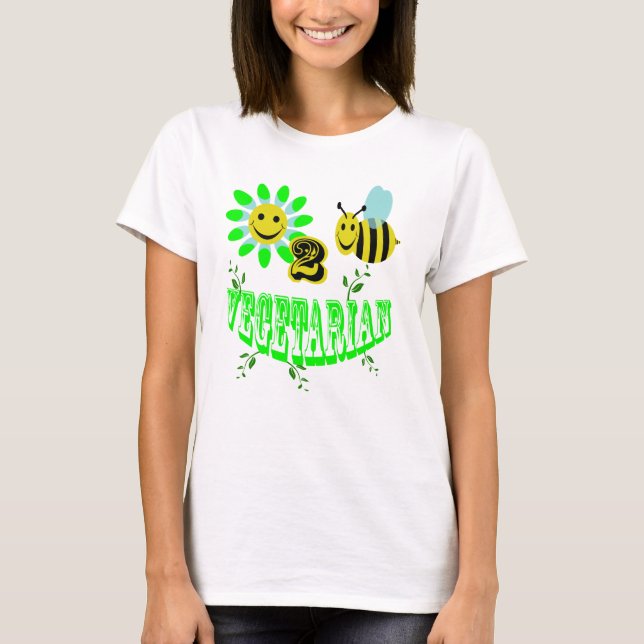 T-shirt vegetariano feliz de 2 abelhas (Frente)