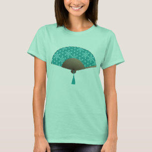T-shirt Ventilador Japonês no padrão de Asanoha, Turquesa