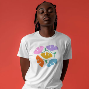 t-shirt verde de abstrato floral de cores brancas