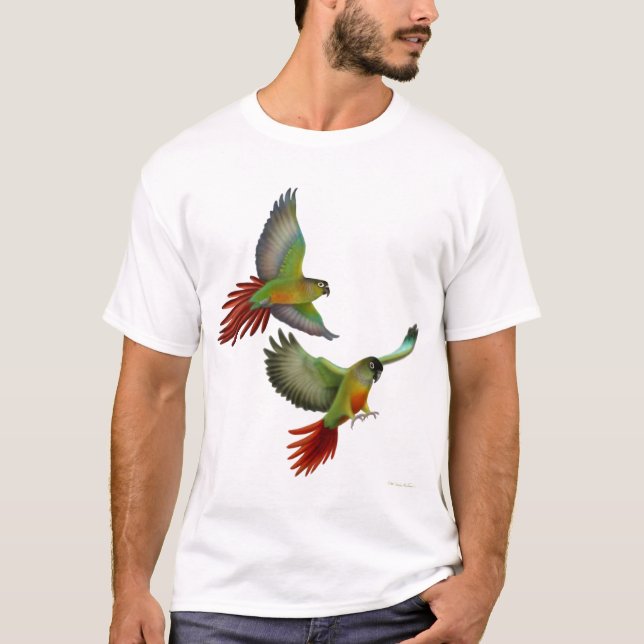 T-shirt verde de Cheeked Conures (Frente)