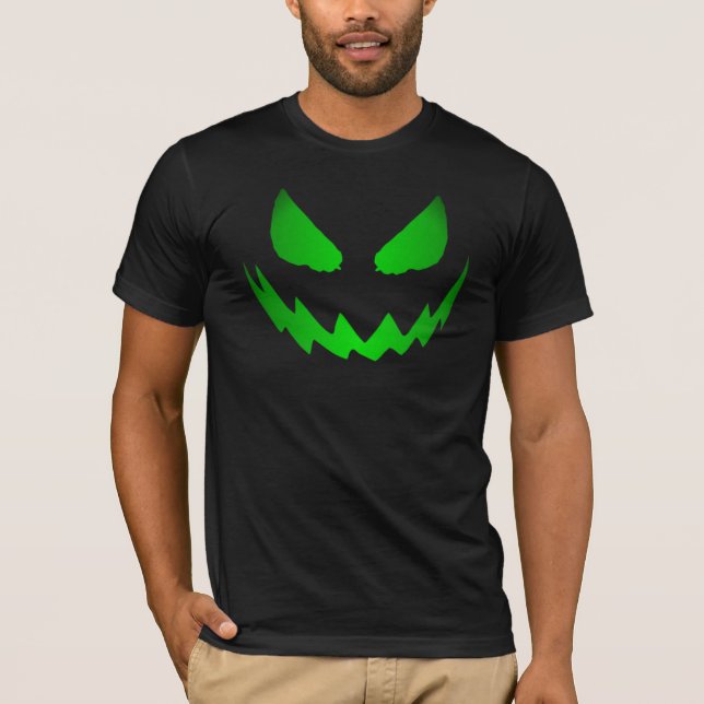 T-shirt verde de néon da cara da Jack-O-Lanterna (Frente)