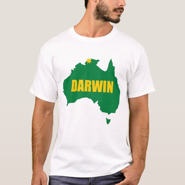 T-shirt verde e Dourado de Darwin do mapa (Frente)