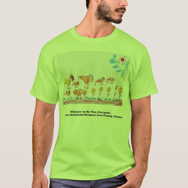 T-SHIRT VERDE "galinhas" (IMAGEM na PARTE (Frente)