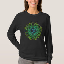 T-shirt verde Mandala Om de manga longa