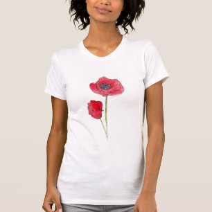 T-shirt Vermelhidão Flor Aquarela Arte Botânica