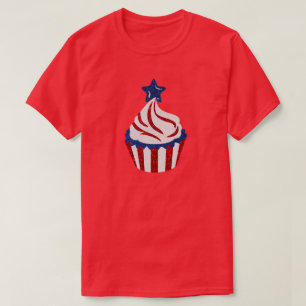 T-Shirt Vermelho, Branco, Azul, 4 de julho Cupcake