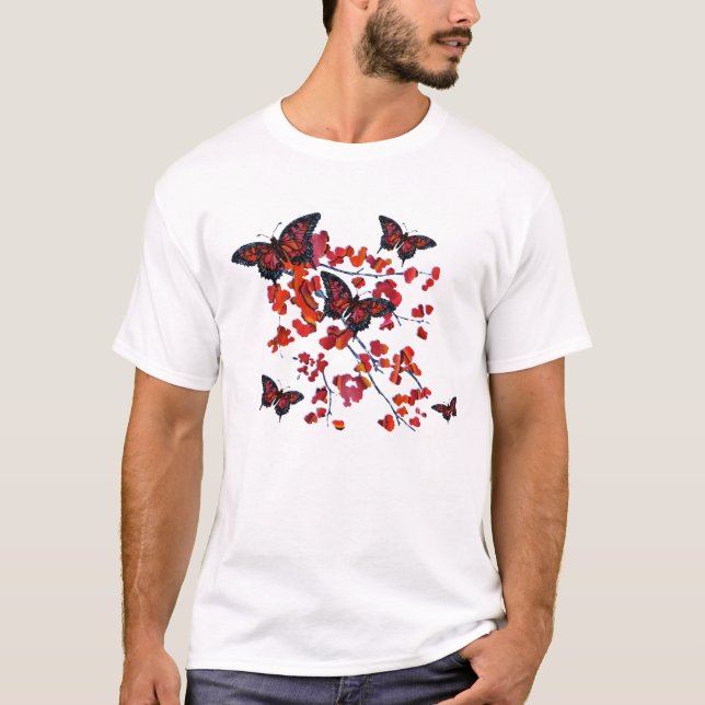 T-shirt vermelho da borboleta (Frente)