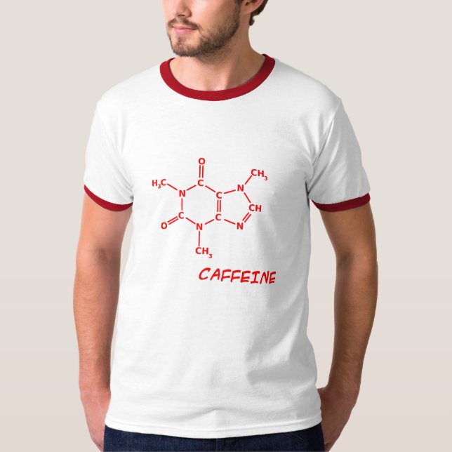 T-shirt vermelho da molécula da cafeína (Frente)