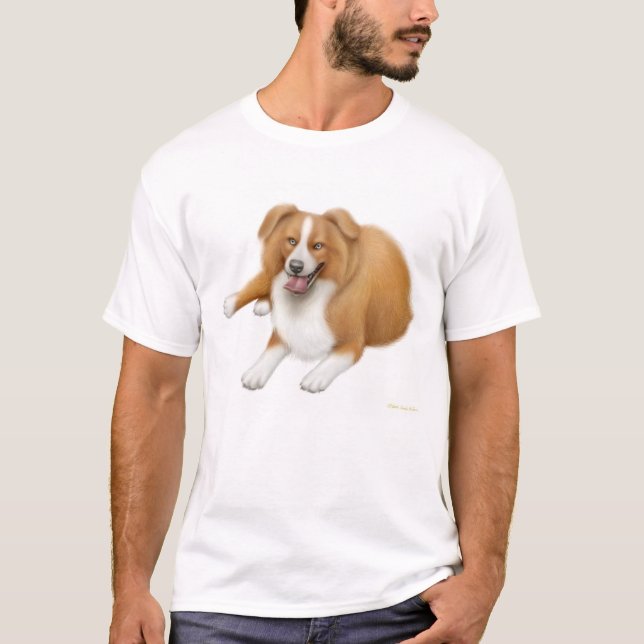 T-shirt vermelho de border collie (Frente)