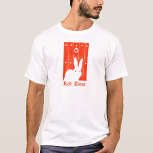 T-shirt vermelho do coelho da porta