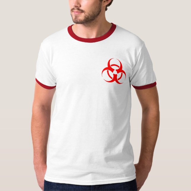 T-shirt vermelho do símbolo do Biohazard (Frente)