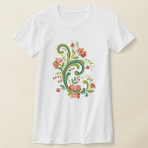 T-Shirt Vermelho e Rosa Rosemaling