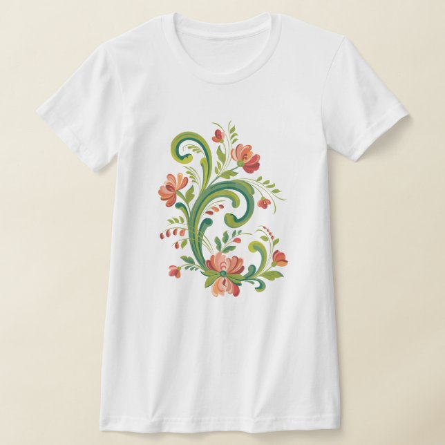 T-Shirt Vermelho e Rosa Rosemaling (Postura )
