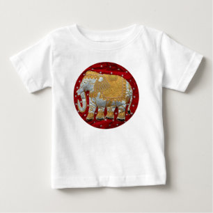 T-shirt Vermelho Embellished e ouro do elefante indiano