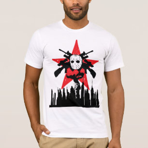 T-shirt vermelhos do assassino da máscara de esqu