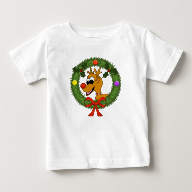 T-shirt Vestido com Babado e Rena na Coroa para Criança (Frente)