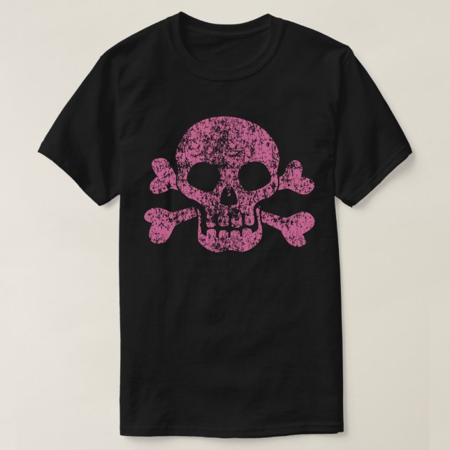 T-Shirt Vestido Cor-de-rosa e Crossbones (Frente do Design)