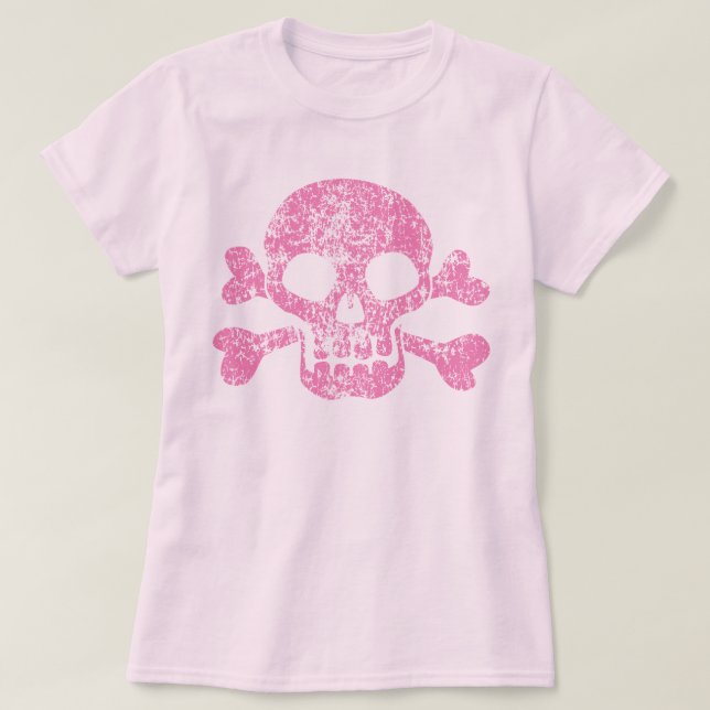 T-Shirt Vestido Cor-de-rosa e Crossbones (Frente do Design)