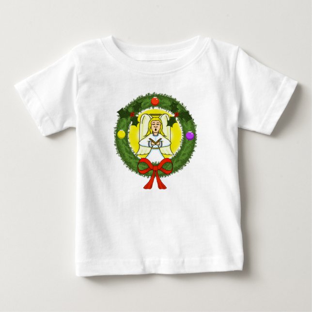 T-shirt Vestido de Babá com Anjo em Grinalda e Babado (Frente)