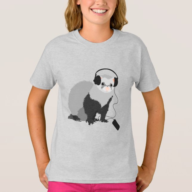 T-shirt Vestido engraçado da doninha do melómano (Frente)