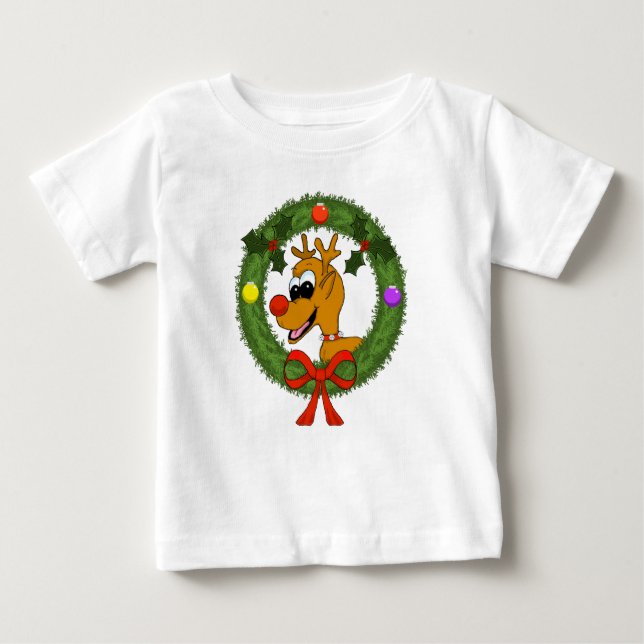 T-shirt Vestido infantil com folhos e renas (Frente)