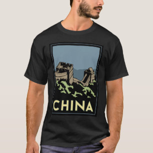 T-shirt viagem retro do art deco de Ásia do Grande Muralh
