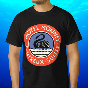 T-shirt Viagens vintage, Swan Bird Hotel Monney Suiça