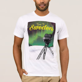 T-shirt Viaje para Suécia Luzes do norte Cartaz de câmera.