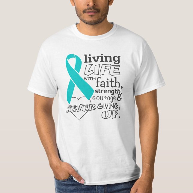 T-shirt Vida viva do cancer peritoneal com fé (Frente)