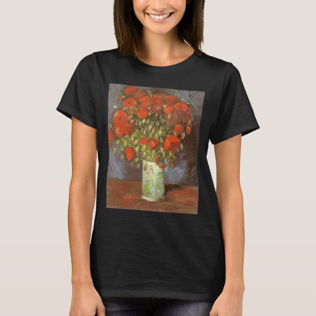 T-shirt Vincent van Gogh Ainda Vase Vida com Poppies Verme (Frente)