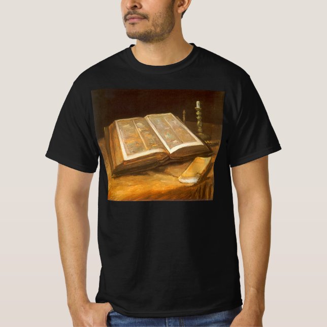 T-shirt Vincent van Gogh - Ainda vive com Bíblia (Frente)