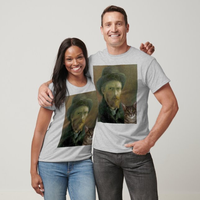 T-shirt Vincent Van Gogh e seu gato (Unissex)