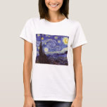 T-shirt Vincent Van Gogh Starry Night Vintage Fine Art<br><div class="desc">Vincent van Gogh Starry Night Fine Art Painting Starry Night Starry Night é uma pintura do artista poste-impressionista holandês Vincent van Gogh. O céu azul à noite está cheio de nuvens, estrelas e uma lua crescente brilhante. A Noite Estrelada é a única noturna na série de visões da janela do...</div>