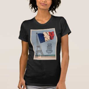 T-shirt Vintage Bandeira Nacional Francesa e Torre Eiffel