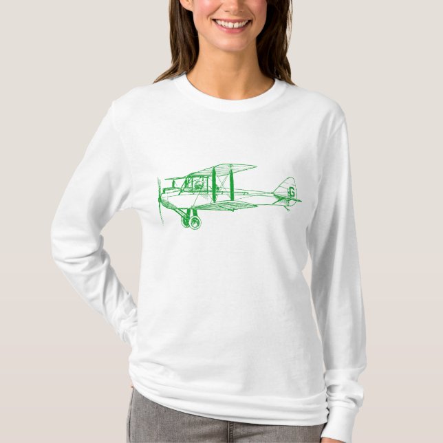 T-shirt Vintage Biplane - Grass Green (Frente)