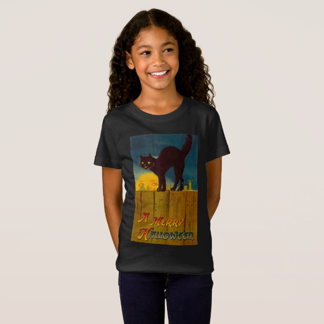 T-shirt Vintage Black Cat Halloween (Frente Completa)