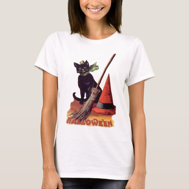 T-shirt Vintage Black Halloween Cat (Frente)