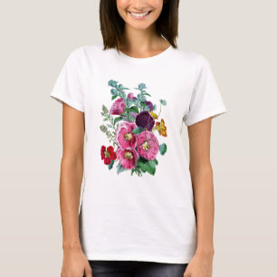 T-shirt Vintage Botanicals Ilustrações Hollyhocks