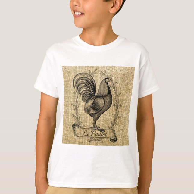 T-shirt Vintage Chicken Burlap (Frente)