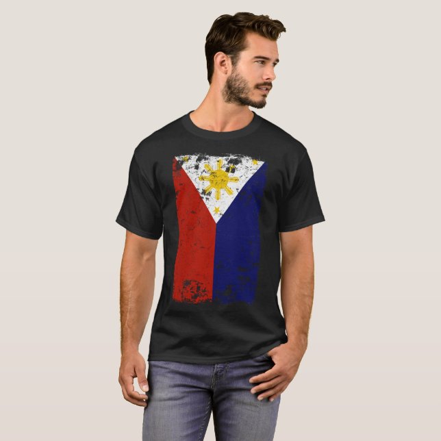 T-shirt Vintage filipino bandeira afligida de Filipinas (Frente Completa)