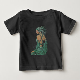 T-shirt Vintage Ladies indo Impressão de Arte Verde