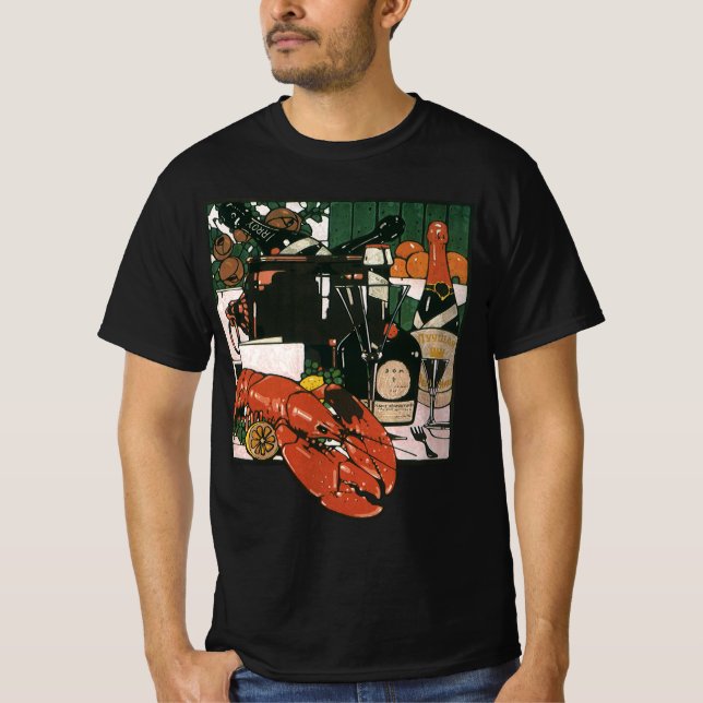T-shirt Vintage Lobster Champagne; Partido Elegante Rico (Frente)